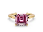 Low-Set Solitaire Engagement Ring Setting for Fancy Pink Asscher Cut Center with Thin Plain Band and Prong Head in Yellow Gold