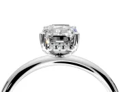 Hidden Halo Engagement Ring Setting for Emerald Cut Center with Thin Round-Wire Band and Prong Head in Sterling Silver