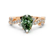 Solitaire Engagement Ring Setting for Fancy Green Pear-Shaped Center with Bar-Station Pave Twist and Prong Head in Rose Gold