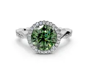 Halo Engagement Ring Setting for Fancy Green Round Cut Center with Twist Band and Prong Head in White Gold