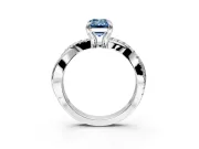 Solitaire Engagement Ring Setting for Fancy Blue Emerald Cut Center with Half-Pave Crossover Band and Prong Head in Sterling Silver