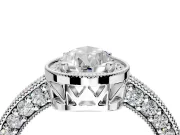 Milgrain Halo Engagement Ring Setting for Pear-Shaped Center with Wide Pave Band and Prong Head in Platinum