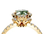 Halo Engagement Ring Setting for Fancy Green Oval Center with Openwork Halo, Pave Band and Prong Head in Yellow Gold