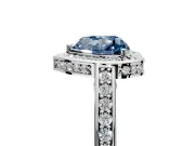 Halo Engagement Ring Setting for Fancy Blue Heart-Shaped Center with Framed Halo, Pave Band and Prong Head in Platinum
