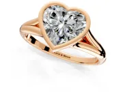 Solitaire Engagement Ring Setting for Heart-Shaped Center with V Split Shank and Bezel Head in Rose Gold