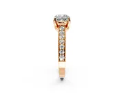 Solitaire Engagement Ring Setting for Cushion Cut Center with Milgrain-Framed Pave Band and Prong Head in Rose Gold