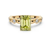 Solitaire Engagement Ring Setting for Fancy Yellow Emerald Cut Center with Beaded Bezel Station Band and Prong Head in Yellow Gold