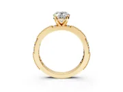 Solitaire Engagement Ring Setting for Oval Center with Milgrain-Edged Pave Band and Prong Head in Yellow Gold