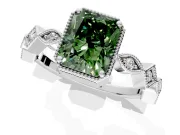 Milgrain Bezel Engagement Ring Setting for Fancy Green Radiant Cut Center with Marquise Stations and Bezel Head in Sterling Silver
