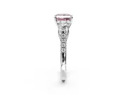 3 Stone Engagement Ring Setting for Fancy Pink Princess Cut Center with Crossover Basket, Pave Band and Prong Head in Sterling Silver