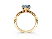 Solitaire Engagement Ring Setting for Fancy Blue Heart-Shaped Center with Bezel-Dot Beaded Band and Prong Head in Yellow Gold