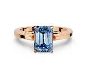 Solitaire Engagement Ring Setting for Fancy Blue Emerald Cut Center with Flat-Sided Plain Band and Prong Head in Rose Gold