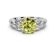 Cluster Engagement Ring Setting for Fancy Yellow Round Cut Center with Round Cut Accent Frame and Prong Head in Sterling Silver