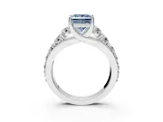 Solitaire Engagement Ring Setting for Fancy Blue Princess Cut Center with Graduated Shared Prongs and Prong Head in Platinum