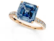 Solitaire Engagement Ring Setting for Fancy Blue Asscher Cut Center with Fine Pave Band and Prong Head in Rose Gold