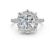 Halo Engagement Ring Setting for Round Cut Center with Single-Row Pave, Open Basket and Prong Head in Platinum
