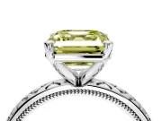 Solitaire Engagement Ring Setting for Fancy Yellow Asscher Cut Center with Milgrain X Pattern Band and Prong Head in Sterling Silver