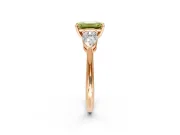 3 Stone Engagement Ring Setting for Fancy Yellow Emerald Cut Center with Large Pear-Shaped Accents and Prong Head in Rose Gold