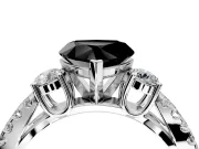 3 Stone Engagement Ring Setting for Fancy Black Heart-Shaped Center with Pave Split Shank and Prong Head in White Gold