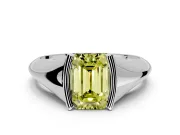 Tension Engagement Ring Setting for Fancy Yellow Emerald Cut Center with Wide Tapered Band and Tension Head in Platinum