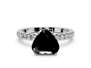 Open Basket Engagement Ring Setting for Fancy Black Heart-Shaped Center with Pave Band and Prong Head in Sterling Silver