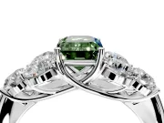 Cluster Engagement Ring Setting for Fancy Green Emerald Cut Center with Round Cut Accent Frame and Prong Head in White Gold