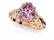Solitaire Engagement Ring Setting for Fancy Pink Oval Center with Filigree Accent Basket and Prong Head in Rose Gold