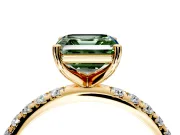 Solitaire Engagement Ring Setting for Fancy Green Asscher Cut Center with Micro Pave Band and Prong Head in Yellow Gold