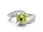 Solitaire Engagement Ring Setting for Fancy Yellow Cushion Cut Center with Pave Bypass Swirl Band and Prong Head in Sterling Silver
