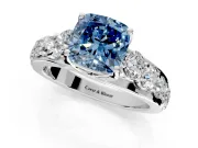 Solitaire Engagement Ring Setting for Fancy Blue Cushion Cut Center with Graduated Shared Prongs and Prong Head in Platinum