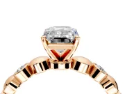 Solitaire Engagement Ring Setting for Emerald Cut Center with Beaded Bezel Station Band and Prong Head in Rose Gold
