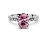 Solitaire Engagement Ring Setting for Fancy Pink Oval Center with Milgrain X Pattern Band and Prong Head in Sterling Silver