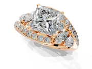 Halo Engagement Ring Setting for Princess Cut Center with Marquise and Pave Bypass Band and Prong Head in Rose Gold