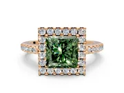 Pave Halo Engagement Ring Setting for Fancy Green Princess Cut Center with Single Row Pave Band and Prong Head in Rose Gold