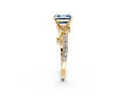 Leaf Motif Engagement Ring Setting for Fancy Blue Asscher Cut Center with Pave Band and Prong Head in Yellow Gold
