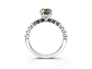 Solitaire Engagement Ring Setting for Fancy Green Oval Center with Bezel-Dot Beaded Band and Prong Head in Platinum