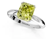 Solitaire Engagement Ring Setting for Fancy Yellow Radiant Cut Center with Reverse Tapered Band and Prong Head in Platinum