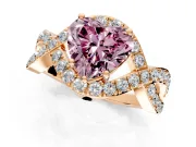 Halo Engagement Ring Setting for Fancy Pink Heart-Shaped Center with Pave Infinity Twist Band and Prong Head in Rose Gold