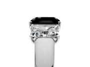 3 Stone Engagement Ring Setting for Fancy Black Radiant Cut Center with Raised Basket Heads and Prong Head in Sterling Silver