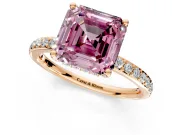 Solitaire Engagement Ring Setting for Fancy Pink Asscher Cut Center with Fine Pave Band and Prong Head in Rose Gold