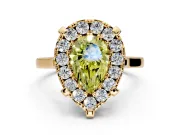Single Halo Engagement Ring Setting for Fancy Yellow Pear-Shaped Center with Corner Claws, Plain Band and Prong Head in Yellow Gold