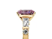 Bar-Set Engagement Ring Setting for Fancy Pink Emerald Cut Center with Tapered Baguette Accents and Prong Head in Yellow Gold
