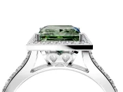 Halo Engagement Ring Setting for Fancy Green Princess Cut Center with Pave Accents, Heart Basket and Prong Head in Platinum