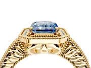 Milgrain Halo Engagement Ring Setting for Fancy Blue Radiant Cut Center with Pave Band and Prong Head in Yellow Gold