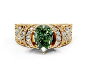 Pave Engagement Ring Setting for Fancy Green Pear-Shaped Center with Curved Accent Rows, Openwork and Prong Head in Yellow Gold