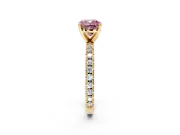 Solitaire Engagement Ring Setting for Fancy Pink Cushion Cut Center with Fine Pave Band and Claw Prong Head in Yellow Gold