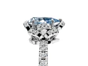 Halo Engagement Ring Setting for Fancy Blue Pear-Shaped Center with Openwork Halo, Pave Band and Prong Head in Platinum