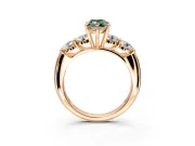 5 Stone Engagement Ring Setting for Fancy Green Marquise Center with Graduated Accents and Prong Head in Rose Gold