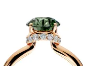 Hidden Halo Engagement Ring Setting for Fancy Green Round Cut Center with Plain Rounded Band and Prong Head in Rose Gold