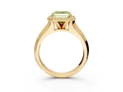 Halo Engagement Ring Setting for Fancy Yellow Asscher Cut Center with Knife Ridge Cathedral Band and Prong Head in Yellow Gold